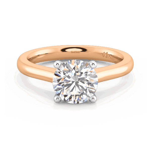Lydia Round 8 0 Front Rose Gold Moissanite 4 Prong V Setting Tapered Band Solitaire Ring