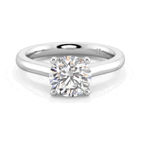 Lydia Round 8 0 Front White Gold Moissanite 4 Prong V Setting Tapered Band Solitaire Ring