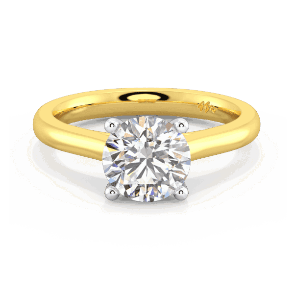 Lydia Round 8 0 Front Yellow Gold Moissanite 4 Prong V Setting Tapered Band Solitaire Ring