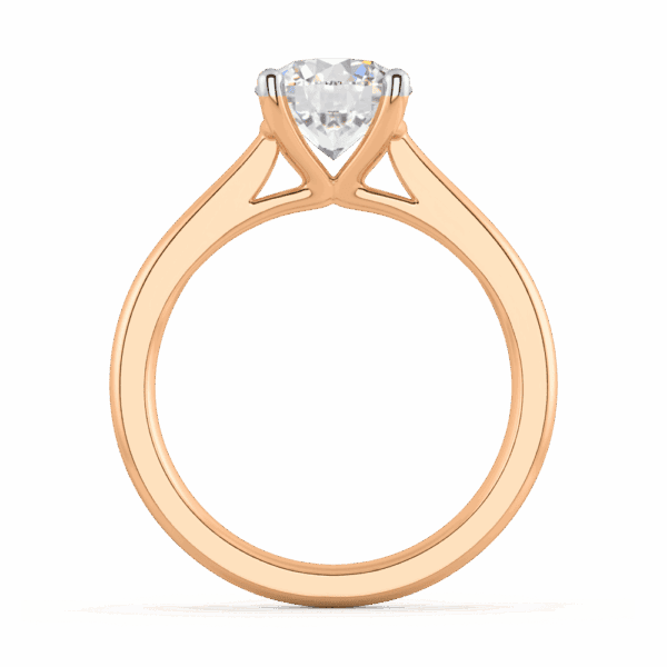 Lydia Round 8 0 Side Rose Gold Diamond 4 Prong V Setting Tapered Band Solitaire Ring