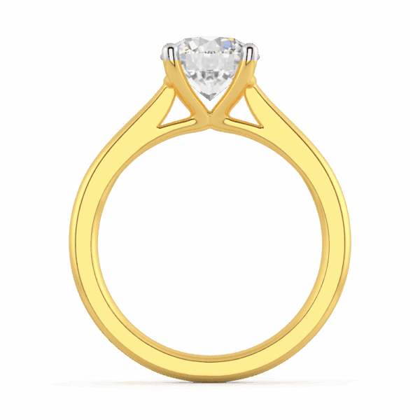 Lydia Round 8 0 Side Yellow Gold Diamond 4 Prong V Setting Tapered Band Solitaire Ring