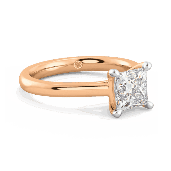 Lydia Square 6 5 Angled Rose Gold Lab Grown Diamond 4 Prong V Setting Tapered Band Solitaire Ring