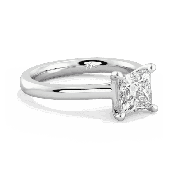 Lydia Square 6 5 Angled White Gold Moissanite 4 Prong V Setting Tapered Band Solitaire Ring