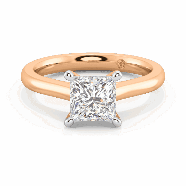 Lydia Square 6 5 Front Rose Gold Lab Grown Diamond 4 Prong V Setting Tapered Band Solitaire Ring