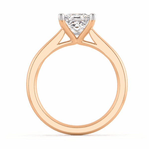 Lydia Square 6 5 Side Rose Gold Diamond 4 Prong V Setting Tapered Band Solitaire Ring