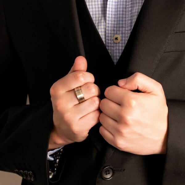Model Wears G103 8 5Mm 9K 18K White Gold Combination Flat Profile Mens Wedding Ring