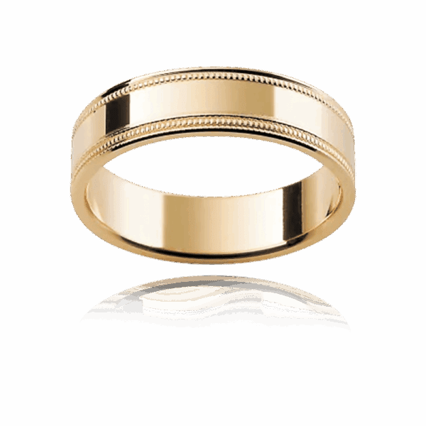 P11 5Mm Yellow Gold Hammered Finish Beveled Edge Mens Wedding Band