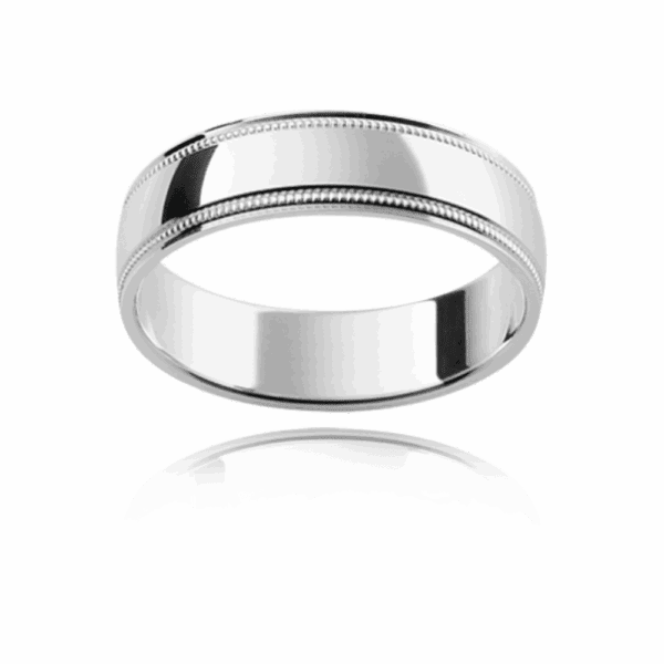P2 5Mm White Gold Textured Milgrain Trim Patterned Mens Wedding Band