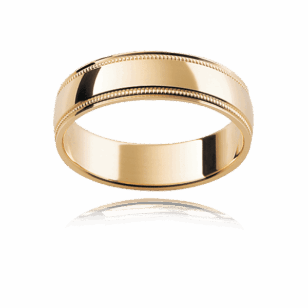 Model wears P2 6mm white gold textured milgrain trim patterned mens wedding band