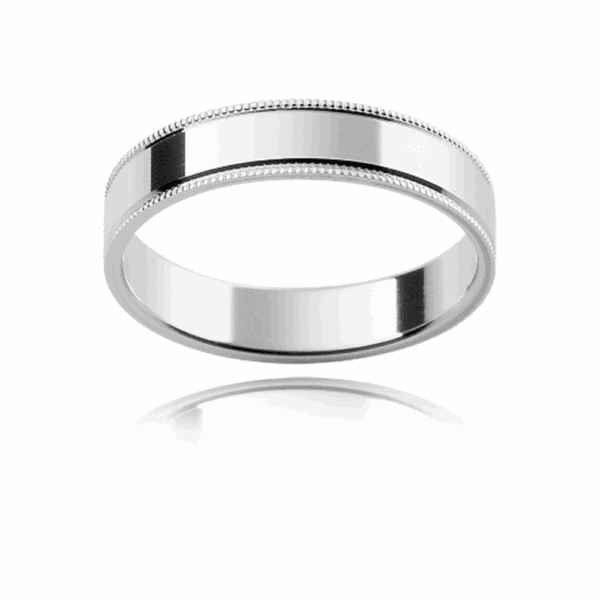P21 4Mm White Gold Flat Profile Milgrain Edge Wedding Bands For Men