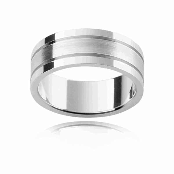 P237 7mm yellow gold flat profile deep polished grooves wedding bands for men