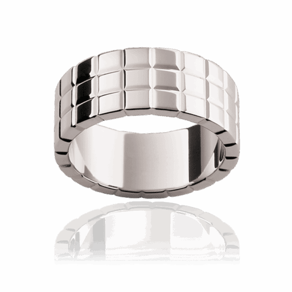 P238 9Mm Triple Row Checker Pattern Band With Shallow Grooves Wedding Bands For Men