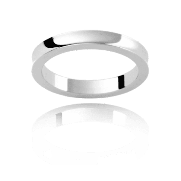P239 3Mm White Gold Plain Concave Mens Wedding Band With Straight Edges