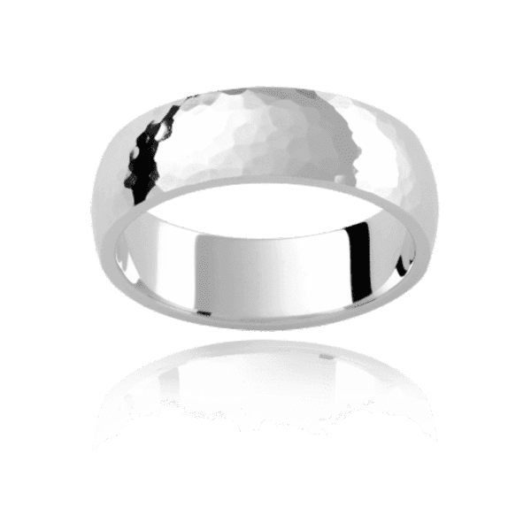 P249 6mm yellow gold semi rounded band with polished hammer finish wedding bands for men