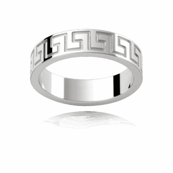 P274B 5Mm White Gold Flat Pattern With Graphic Motif In Polished Grooves Mens Engagement Ring