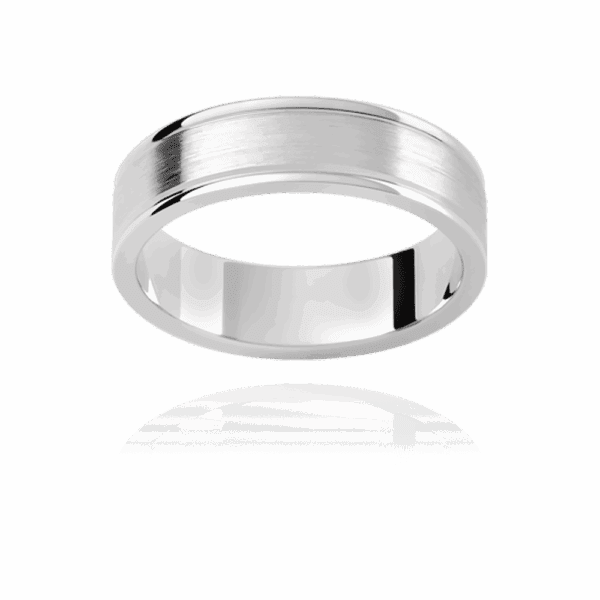 P276 5mm flat band with narrow semi rounded edges and polished grooves wedding rings for men