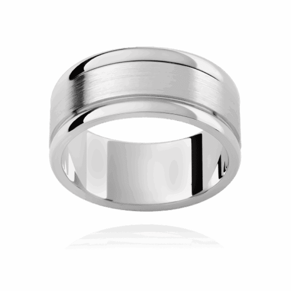 P279 8mm yellow gold flat semi rounded edges and polished groove detail mens ring