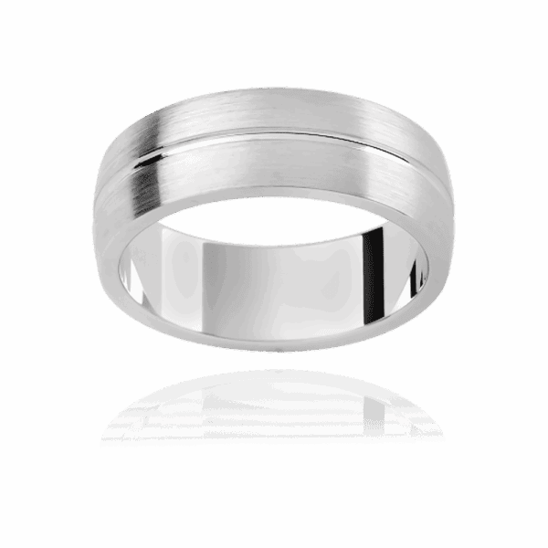 P287 6 5Mm White Gold Semi Rounded Mens Wedding Band With Polished Centreline Groove