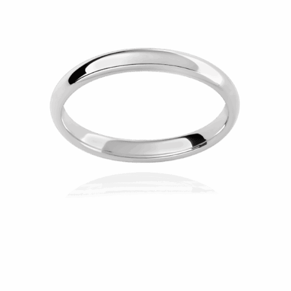 P290 3Mm White Gold Plain Contour Band With High Dome Finish Polished Mens Wedding Band