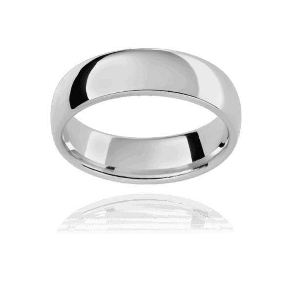 P290 6mm yellow gold plain contour band with high dome finish polished mens wedding band