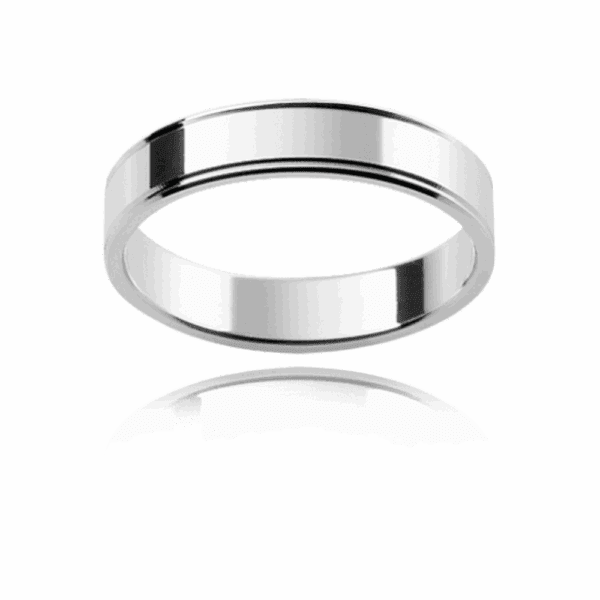 P3 4mm yellow gold flat profile grooved polished edges wedding bands for men