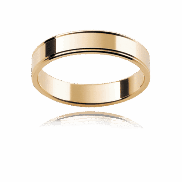 P3 4Mm Yellow Gold Flat Profile Grooved Polished Edges Wedding Bands For Men