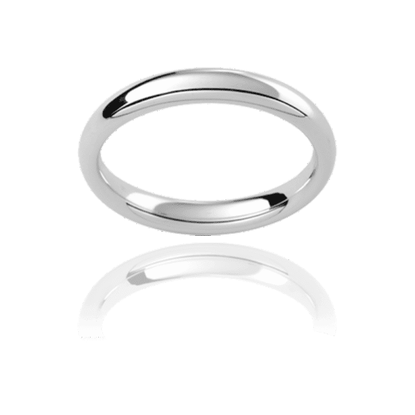 P302 3Mm White Gold Plain Rounded Band With Contour Finish Mens Engagement Rings