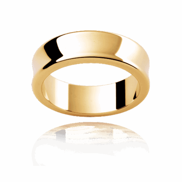 P303 6Mm Yellow Gold Modern Concave Rounded Edges Wedding Bands For Men