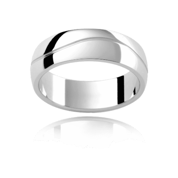 P334B 6mm semi rounded yellow gold mens ring wave groove dual tone band
