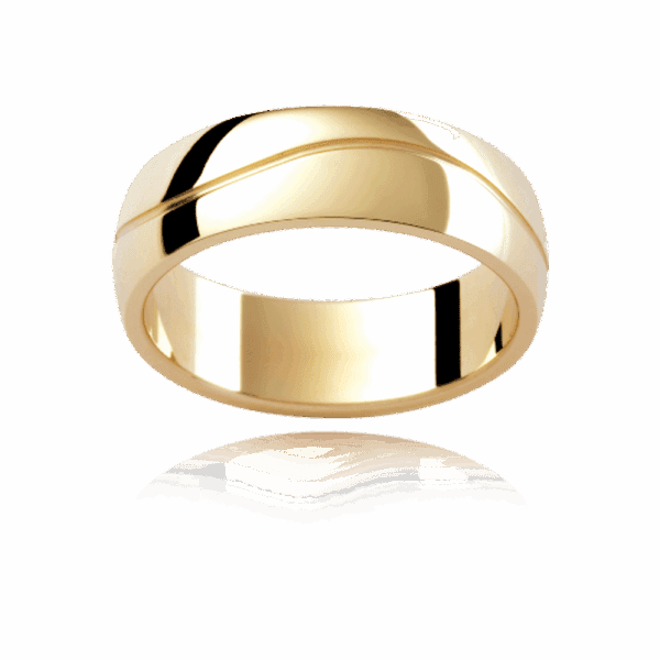P334B 6Mm Semi Rounded Yellow Gold Mens Ring Wave Groove Dual Tone Band