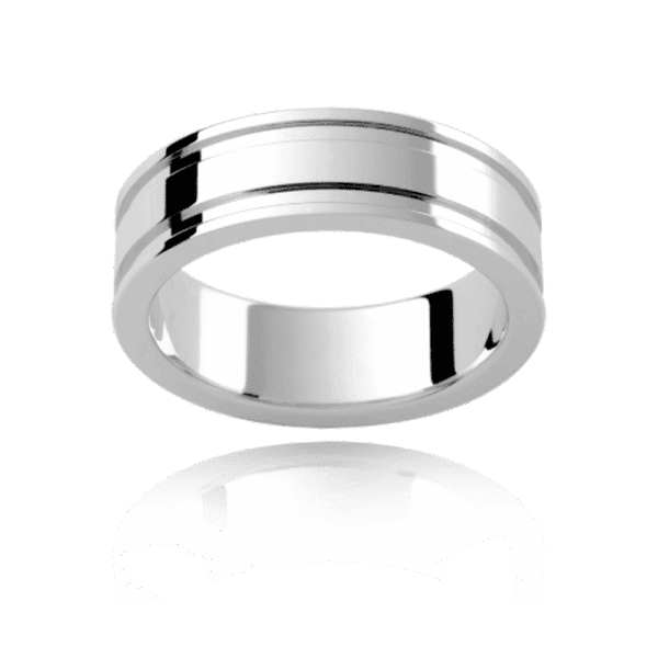 P339 7mm yellow gold flat polished horizontal stripes on edges polished mens wedding band