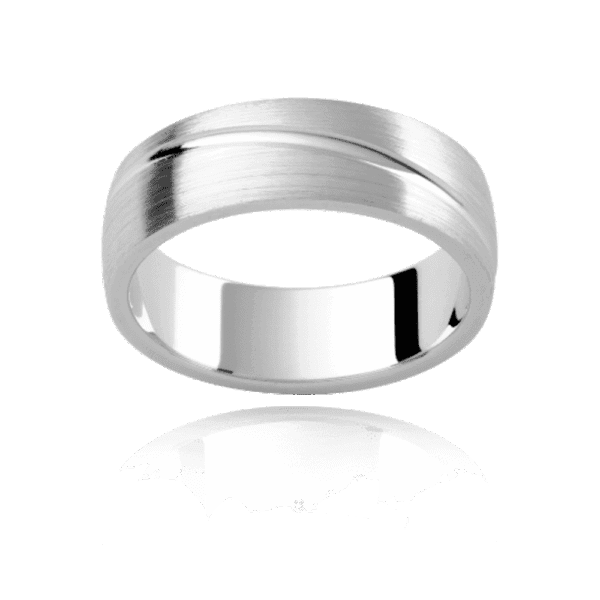 P340B 6Mm White Gold Flat Profile Polished Quad Groove Mens Wedding Band