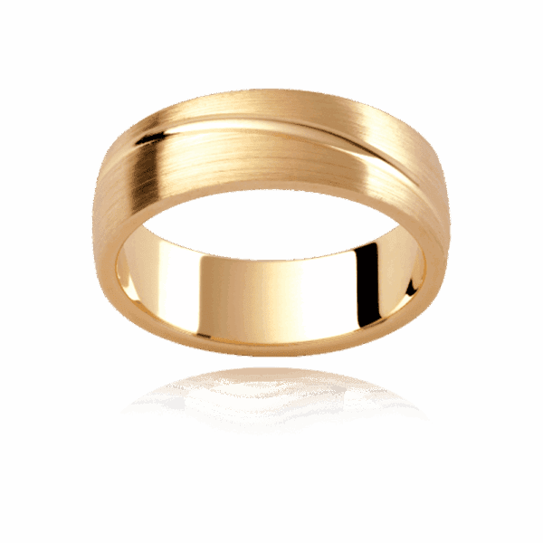 Model wears P340B 6mm white gold flat profile polished quad groove mens wedding band