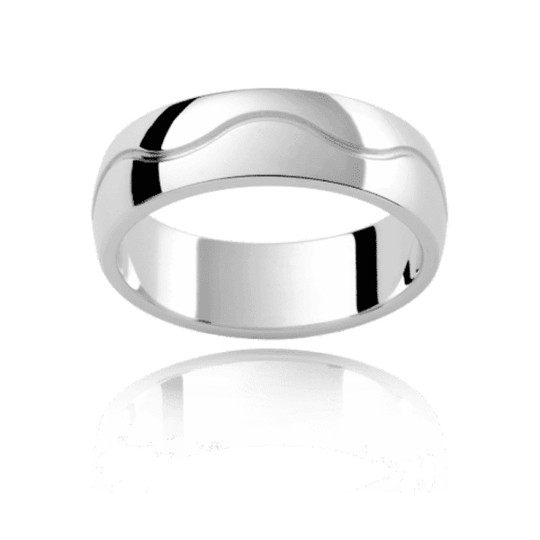 P342B 6mm yellow gold semi rounded band with wave pattern centreline groove mens engagement ring