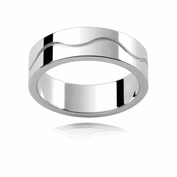 P344B 6mm yellow gold flat profile wavy centre groove mens wedding band