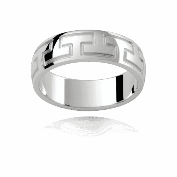 P345B 6Mm Platinum Semi Rounded Engraved Graphic Motif Polished Mens Wedding Band