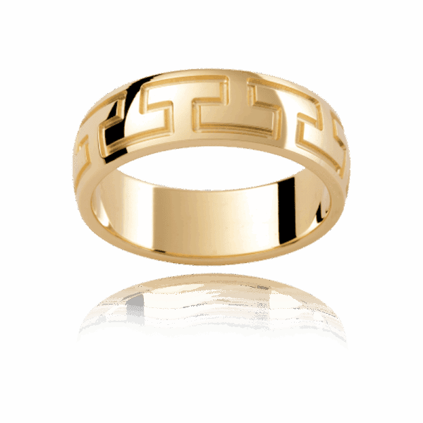 P345B 6mm white gold semi rounded engraved graphic motif polished mens wedding band