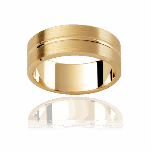 P348 8Mm Yellow Gold Flat Mens Wedding Band With Polished Centreline Groove