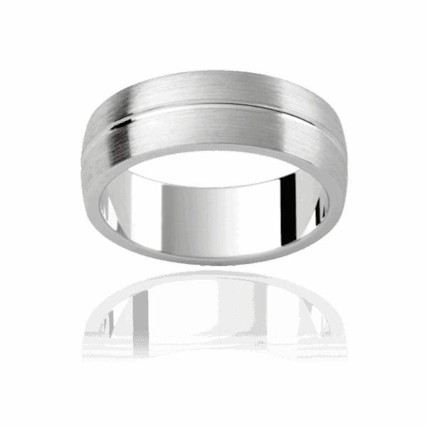 P411 6 5Mm White Gold Semi Rounded Emery Plain Band With Polished Centreline Groove Mens Engagement Ring