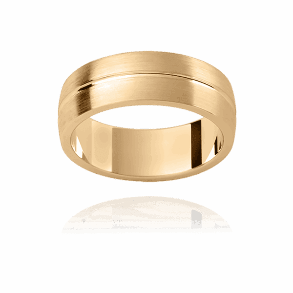 P411 6 5mm white gold semi rounded emery plain band with polished centreline groove mens engagement ring