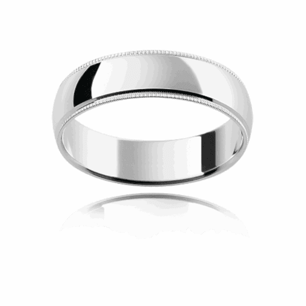 P51 5mm yellow gold semi rounded band with decorative milgrain edges polished mens wedding band
