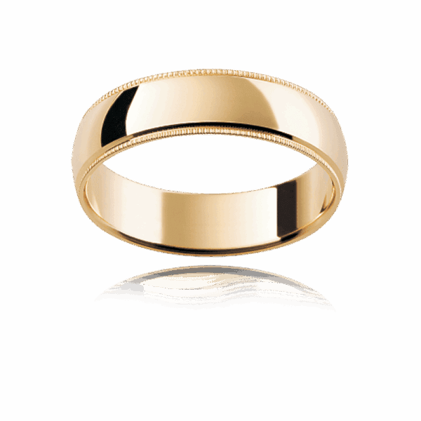 P51 5Mm Yellow Gold Semi Rounded Band With Decorative Milgrain Edges Polished Mens Wedding Band