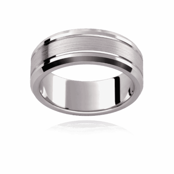 P547 7Mm Flat Band With Thick Polished Rails And Beveled Edges Wedding Bands For Men