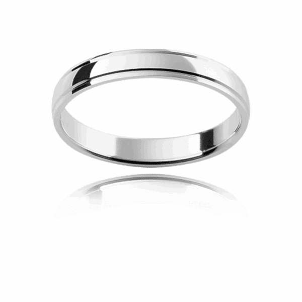 P55 3mm yellow gold plain semi rounded mens wedding band with grooved edges