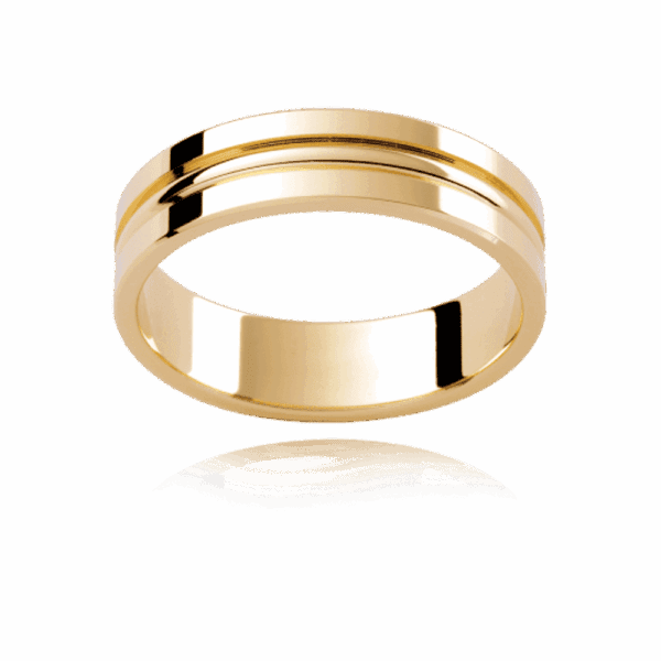 P70 5Mm Yellow Gold Flat Band With Polished Centreline Detail And Polished Rails Wedding Rings For Men