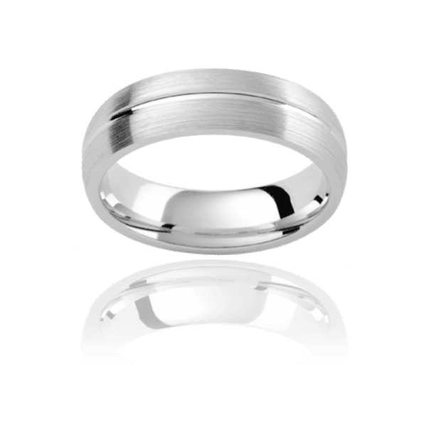 Pc216 5 5Mm White Gold Semi Rounded Mens Wedding Band With Polished Centreline