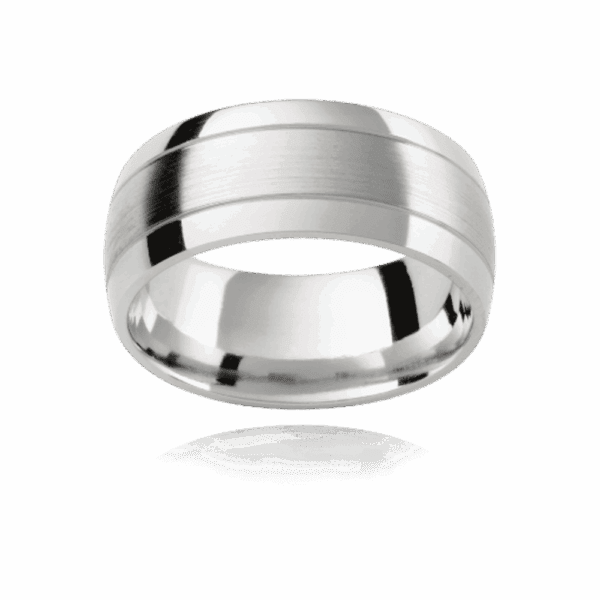Pc408 8Mm Semi Rounded Mens Wedding Band Divided By Two Fine Polished Grooves