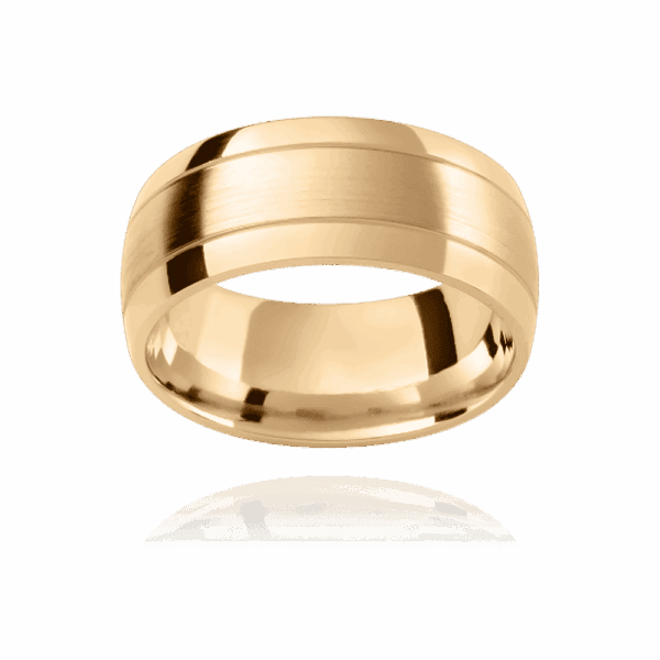 PC408 8mm semi rounded mens wedding band divided by two fine polished grooves