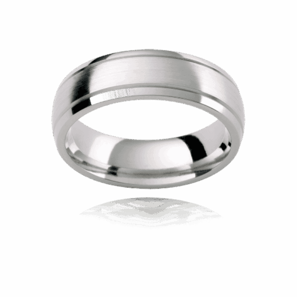 Pc409 6Mm Semi Rounded With Polished Grooves And Step Edges Wedding Bands For Men