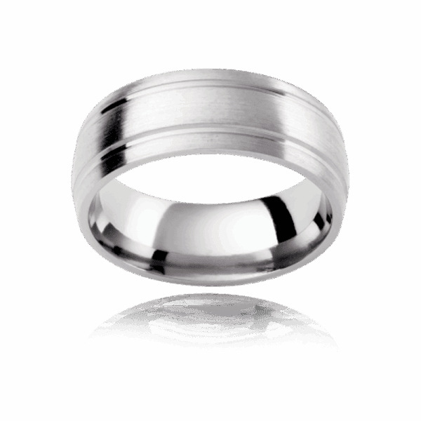 Pc410 7Mm Semi Rounded Band With Twin Polished Grooves Wedding Rings For Men